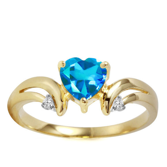 Galaxy Gold Products Jewelry - 14K. SOLID GOLD RING WITH DIAMONDS & BLUE TOPAZ (Yellow Gold)